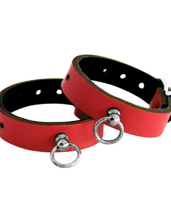 Leather Handcuffs Mini O-Ring Red
