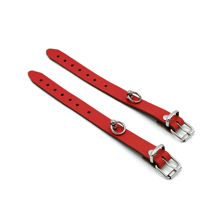Leather Handcuffs Mini O-Ring Red