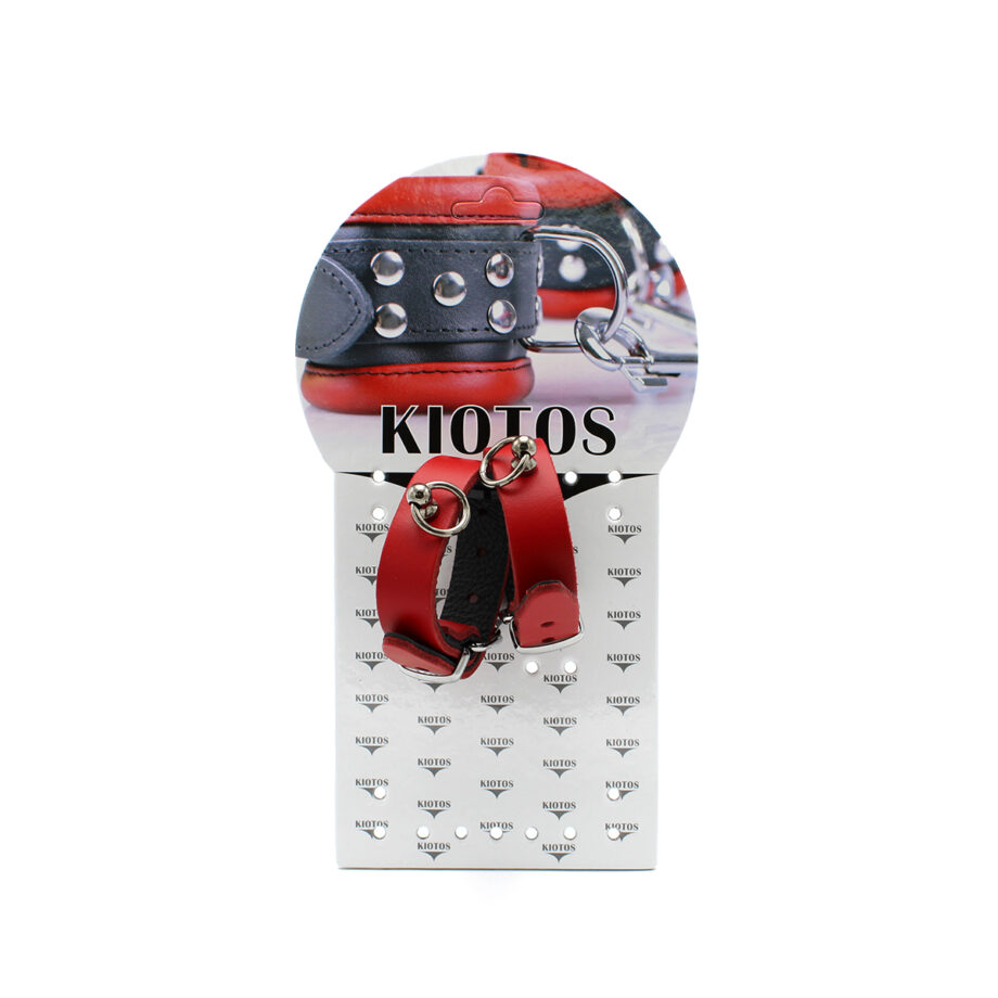 Leather Handcuffs Mini O-Ring Red