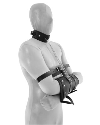 Leather handcuffs Double with collar and chain