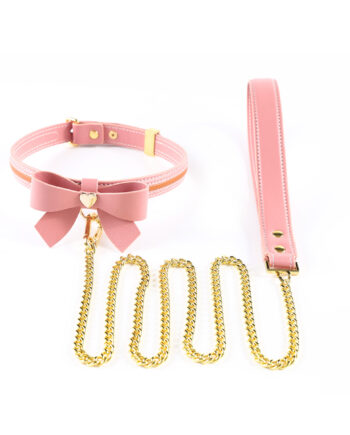 Sevanda Love Heart Butterfly Leather Collar - Pink