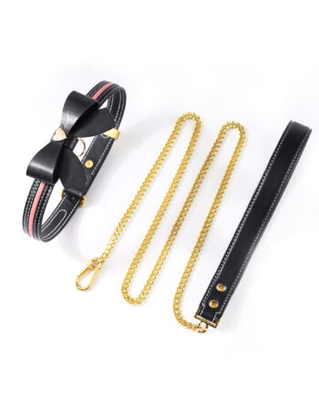 Sevanda Love Heart Butterfly Leather Collar Set Black Pink