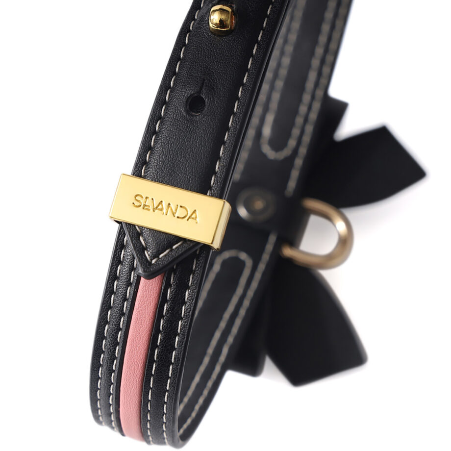 Sevanda Love Heart Butterfly Leather Collar Set Black Pink