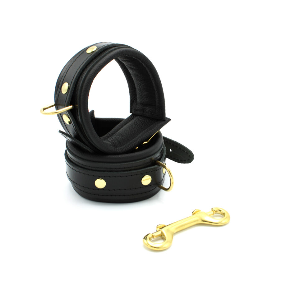 Shiny Black Leather Anklecuffs