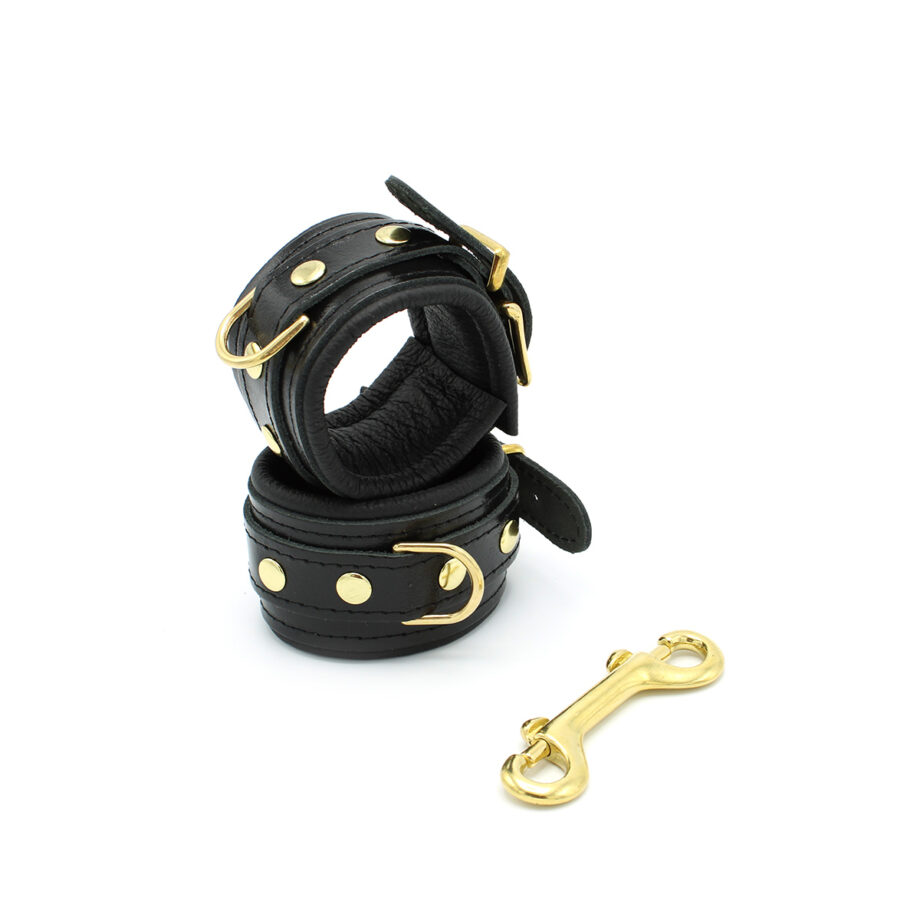 Shiny Black Leather Handcuffs