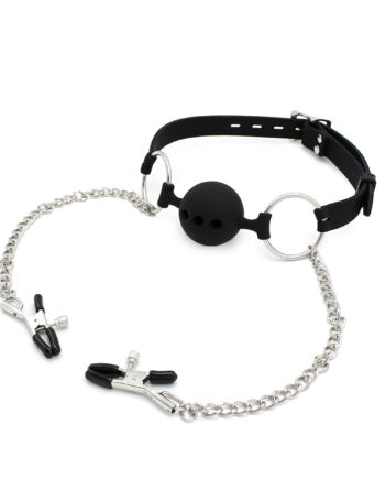 Silicone Ball Gag w/ Nipple Clamps