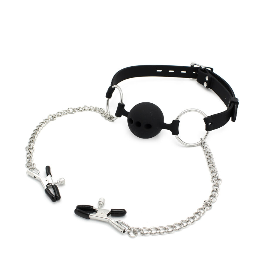 Silicone Ball Gag w/ Nipple Clamps