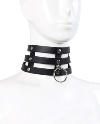 Tripple O-Ring Strap Collar PU-Leather