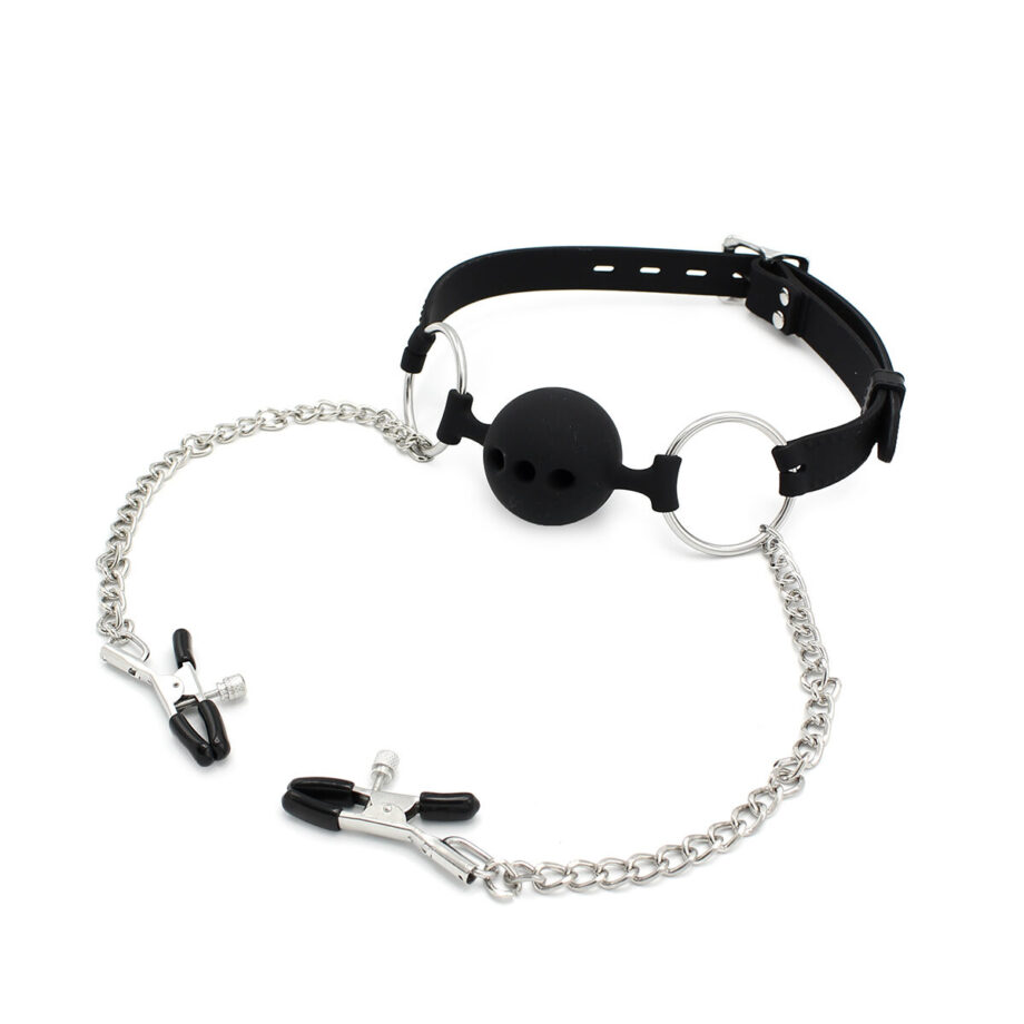 Silicone Ball Gag w/ Nipple Clamps