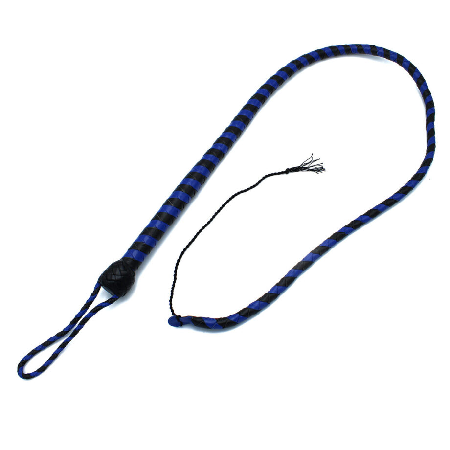 Leather Whip Black & Blue 140 cm