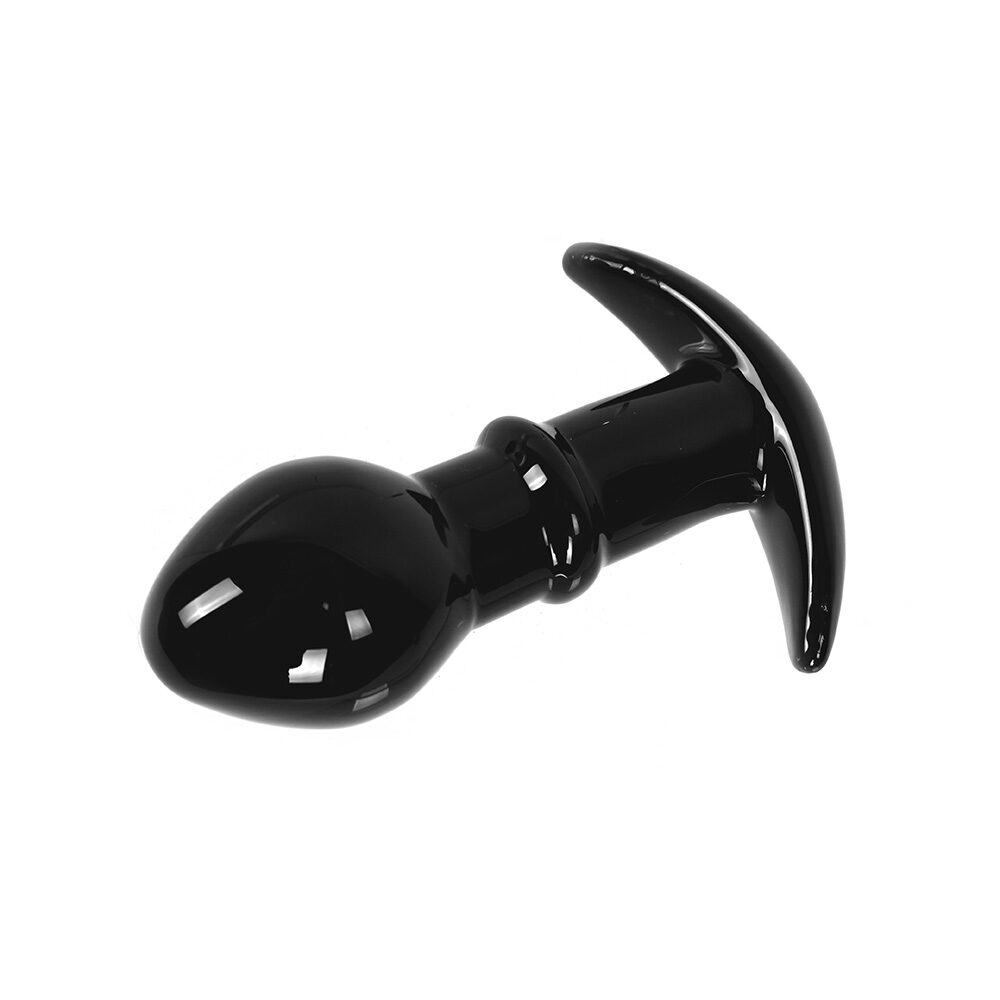 Glass Buttplug Black  Handle